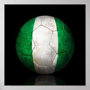 Poster Drapeau Nigérian Porté Bal De Football