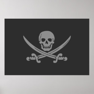 Poster Drapeau noir gris Jolly roger pirate