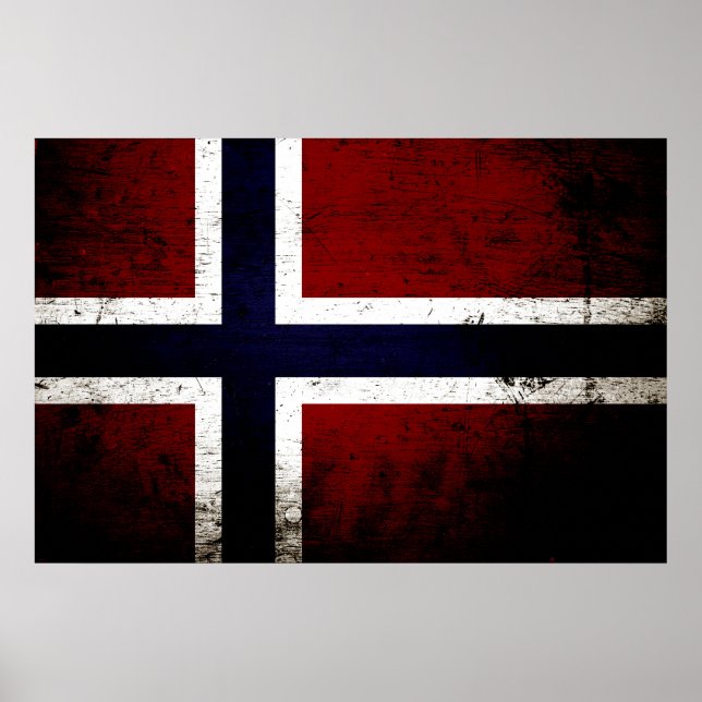 Poster Drapeau norvégien noir Grunge (Devant)