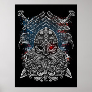 Poster Drapeau Odin corbeaux et épées Viking Mythologie U