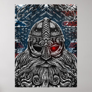 Poster Drapeau Odin corbeaux et épées Viking Mythologie U