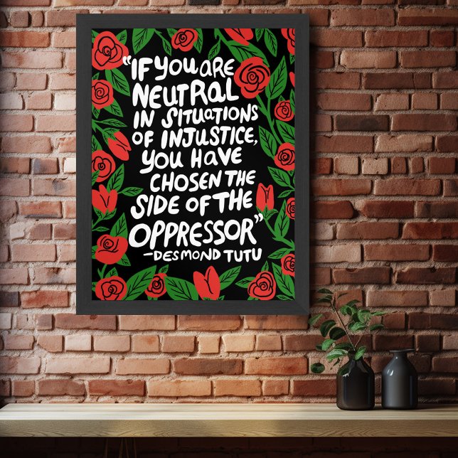 Poster Drapeau Palestine de Desmond Tutu (Fight Injustice Desmond Tutu Quote Palestine Flag Colors Poster
)
