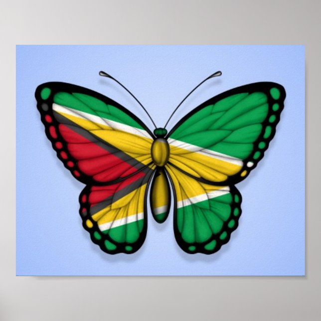 Poster Drapeau papillon Guyana sur bleu (Devant)