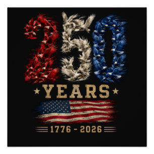 Poster Drapeau patriotique de l'aigle américain 250 ans
