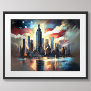 Poster Drapeau Patriotique USA sur City Skyline America