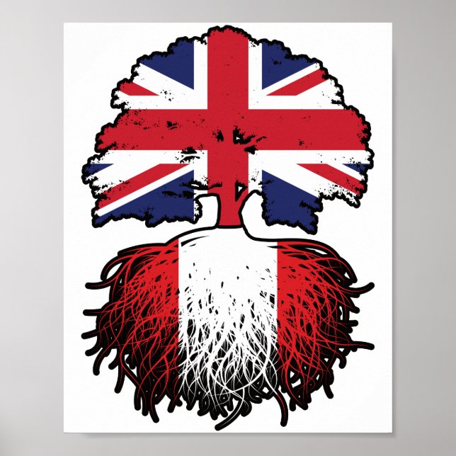 Poster Drapeau péruvien britannique des racines d'arbres (Devant)