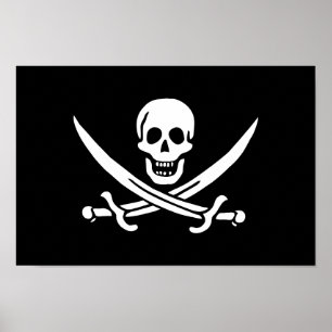 Poster Drapeau pirate crâne épées croisées