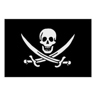 Poster Drapeau pirate crâne épées croisées