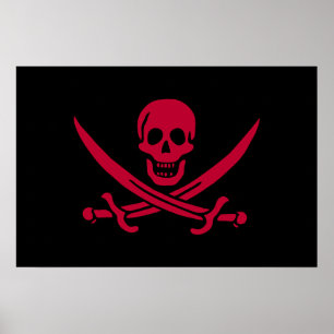 Poster Drapeau pirate de Crâne Rouge et Épées de Calico J