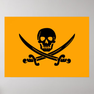 Poster Drapeau pirate de Jolly roger jaune et noir