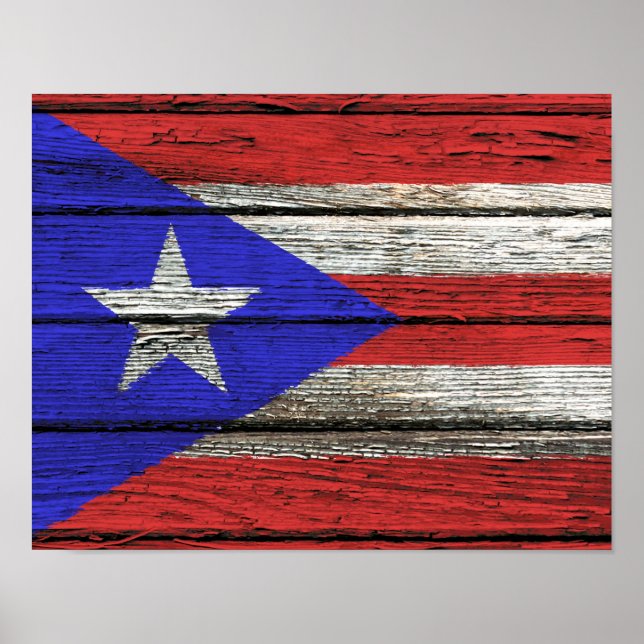 Poster Drapeau porto-ricain avec effet de grain de bois b (Devant)