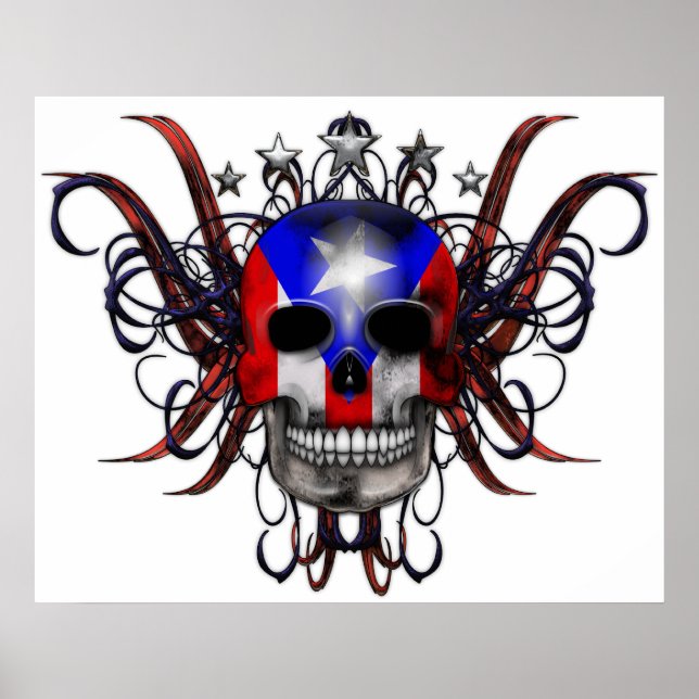 Poster Drapeau porto-ricain - Crâne (Devant)