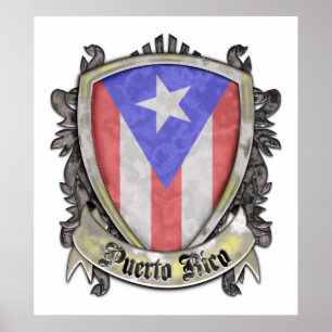 Poster Drapeau Porto Rico - Crest Shield
