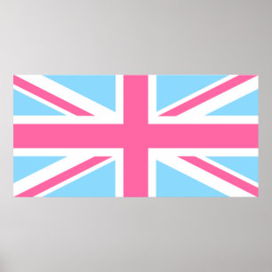 Poster Drapeau rose blanc et bleu Union Jack UK
