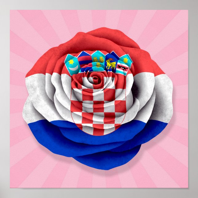 Poster Drapeau Rose croate rose (Devant)