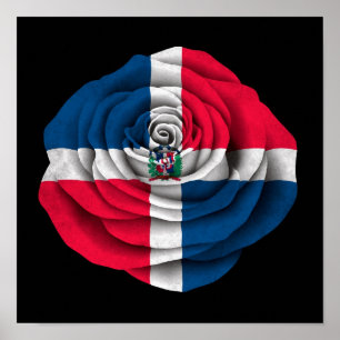 Poster Drapeau Rose de République Dominicaine sur Noir