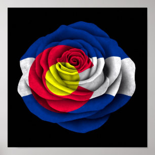 Poster Drapeau Rose du Colorado noir