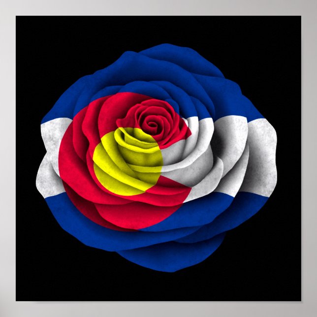 Poster Drapeau Rose du Colorado noir (Devant)