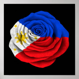 Poster Drapeau Rose philippin noir
