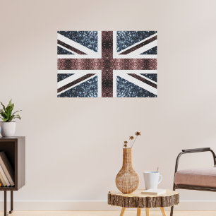 Poster Drapeau rustique britannique rouge bleu étincelles