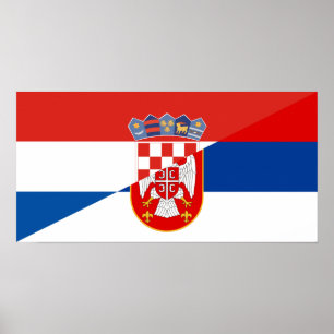 Poster drapeau serbie croatie pays demi symbole