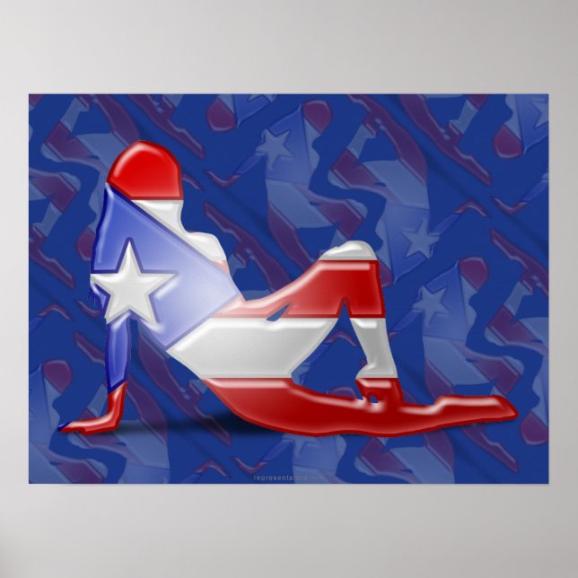 Poster Drapeau Silhouette pour fille portoricaine (Devant)