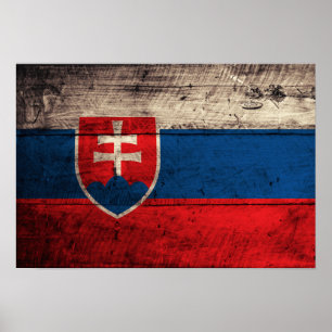 Poster Drapeau Slovaquie en bois ancien