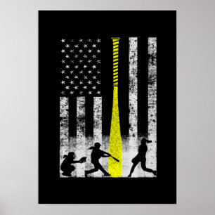 Poster Drapeau Softball Avec Joueurs Softball