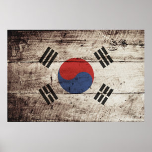 Poster Drapeau sud-coréen sur le vieux grain de bois