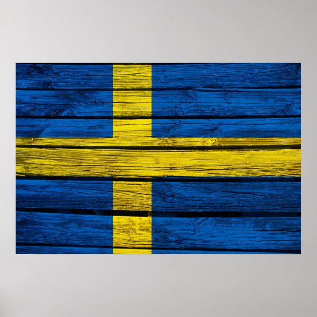 Poster Drapeau suédois Bois rustique (Devant)