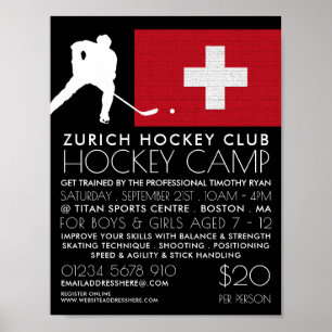 Poster Drapeau suisse, Joueur de hockey, Publicité de cam