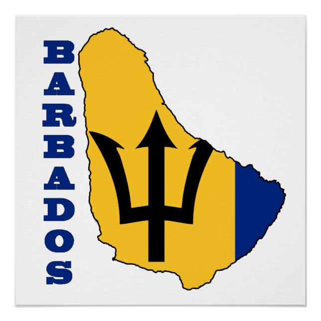 Poster Drapeau sur la carte Barbade (Devant)
