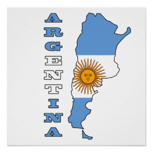Poster Drapeau sur la carte de l'Argentine