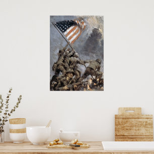 Poster Drapeau sur le Mont Suribachi, Iwo Jima, 1945