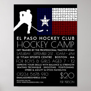 Poster Drapeau texan, Joueur de hockey, Publicité de camp