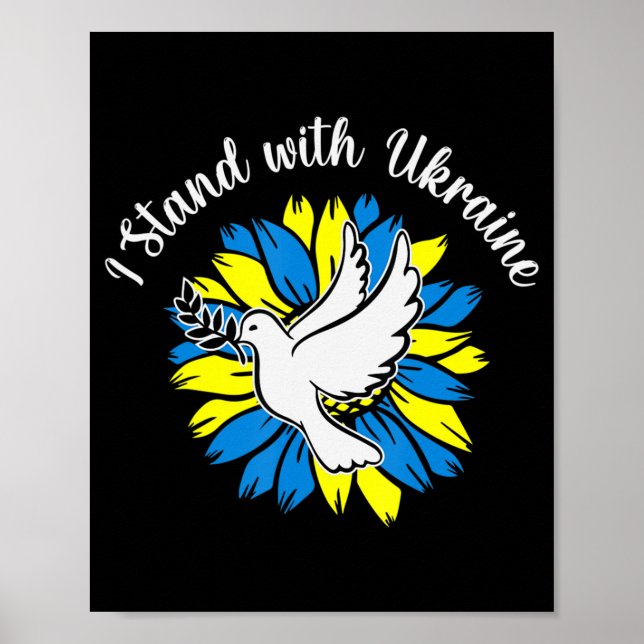 Poster Drapeau Tournesol Ukrainien Dove Ukraine I stand w (Devant)