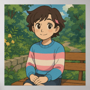Poster Drapeau Transgenre Personnage d'Anime LGBTQIA+