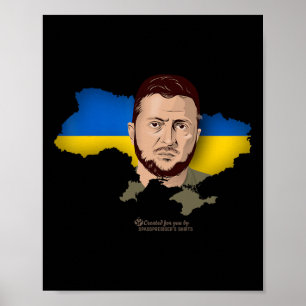 Poster Drapeau Ukraine Carte Zelensky Président De L'Ukra