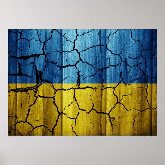 Poster Drapeau ukrainien aux fissures (Devant)