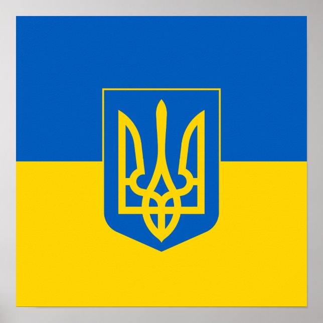 Poster Drapeau ukrainien avec armoiries (Devant)