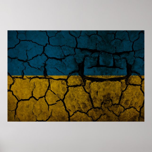 Poster Drapeau ukrainien avec fissures (Devant)