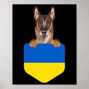 Poster Drapeau ukrainien Chien malinois belge dans la poc