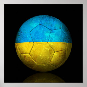 Poster Drapeau ukrainien porté balle de football