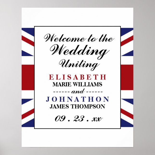 Poster Drapeau Union Jack Mariage britannique Bienvenue (Devant)