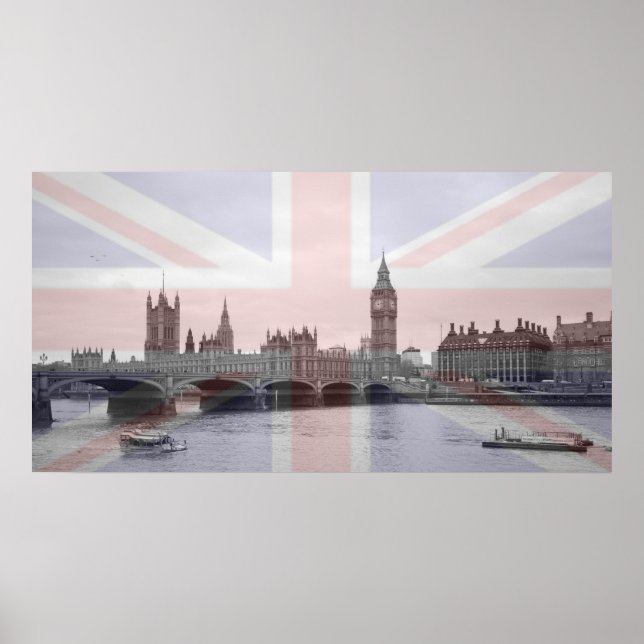 Poster Drapeau Union Jack Skyline de Londres (Devant)