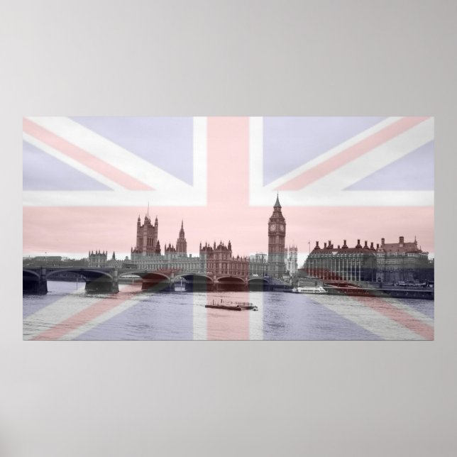 Poster Drapeau Union Jack Skyline de Londres (Devant)