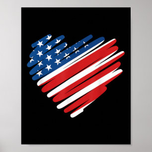 Poster Drapeau Usa Cœur Memorial Day Patriotique Américai