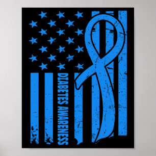 Poster Drapeau Usa Guerrier diabétique Bleu Diabète Type 