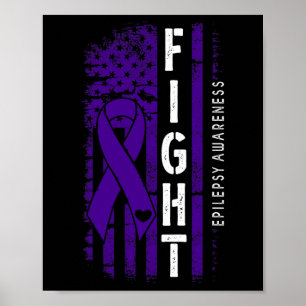 Poster Drapeau Usa Perdu Ribbon Violet Combattre Epilepsi