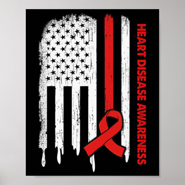 Poster Drapeau Usa Rouge Ruban Sensibilisation aux maladi (Devant)